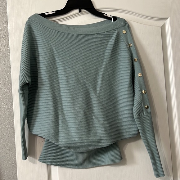 River Island Off the shoulder Knit Sweater Dress S Teal Light Blue Mini Skirt - Picture 1 of 11